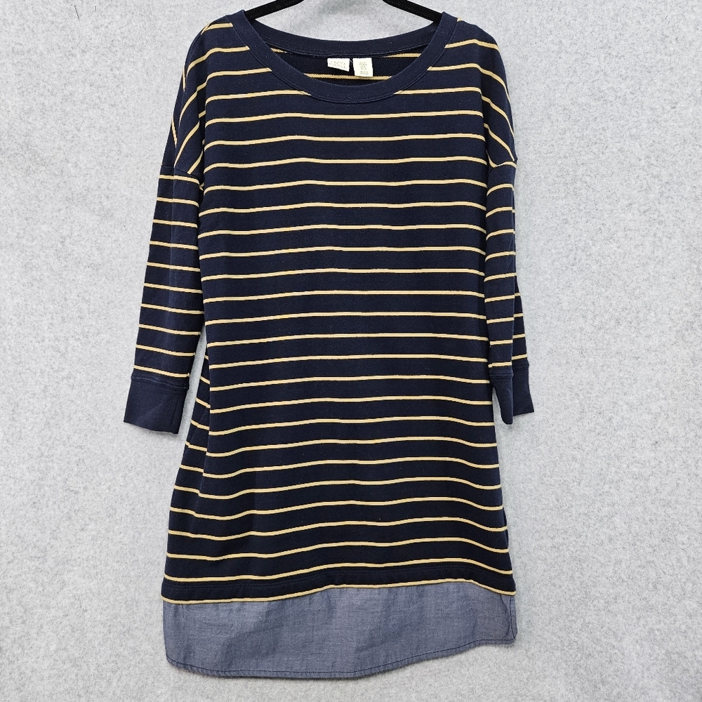 Lucy & Laurel Navy w/ Yellow Stripes 3/4 Sleeve Shirt‎ Dress Women's M